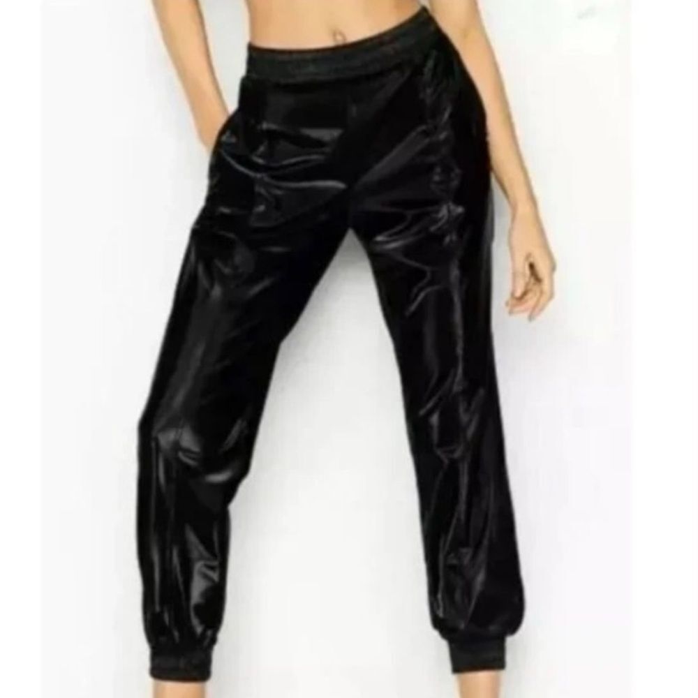 VICTORIA’S SECRET SPORT | NEW Shiny Black Windbreaker Joggers Women’s Size Large